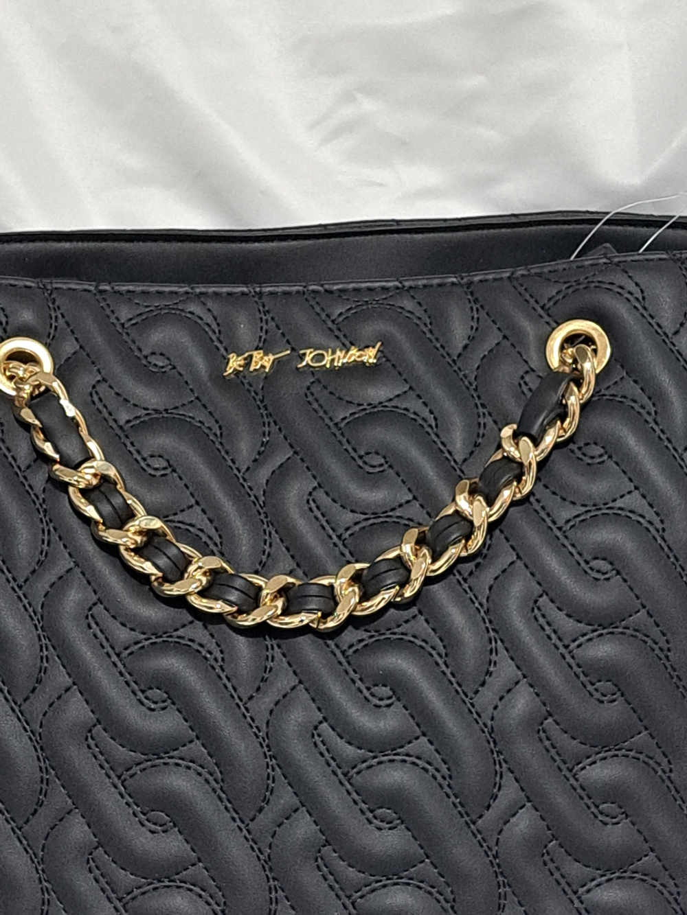 Betsey Johnson Black Quilted Large Tote Bag with Gold Chain